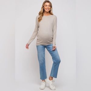 Pinkblush Maternity: Beige Knit Long Sleeve Maternity Top